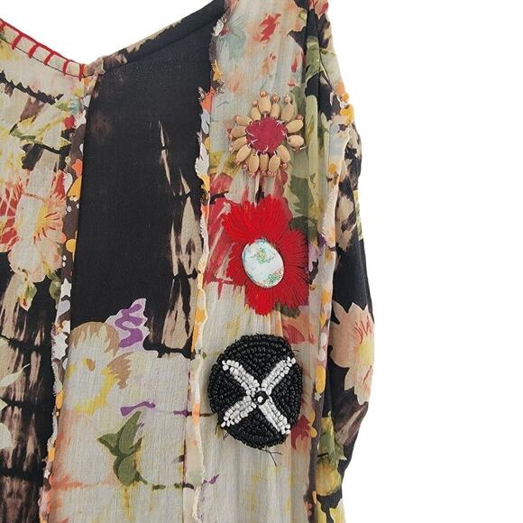 Tianello Layered Ruffle Tie Dye Beaded Floral Summer V Neck Midi Dress XS - Picture 4 of 14